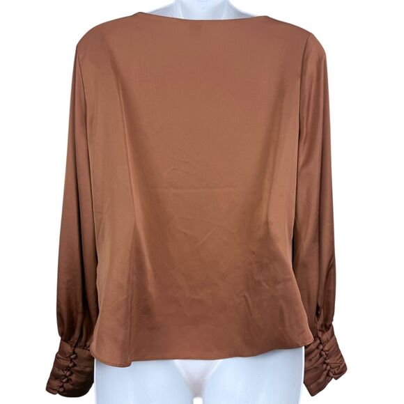 Joie Womens Orange Satin Scoop Neck Puff Long Sleeve Top Blouse Shirt sz M - Picture 13 of 16